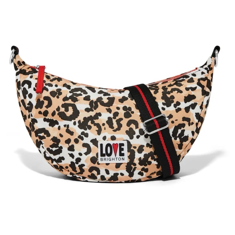 Brighton spotted LOVE sling Leopard Print Bag with Red Heart Accents